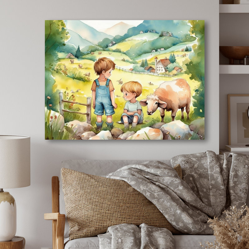 " Children On A Farm IV ", 24" H x 32" W x 1" D, Wrapped Canvas
