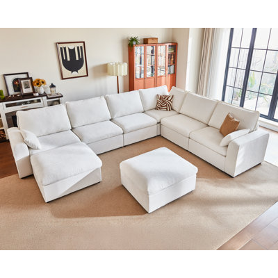 8-seater Oversized Modular Sofa Comfy Cloud Couch With Storage, Chenille Deep Convertible Sectional Sleeper Sofa Bed, Pet Friendly Covers Washable Wit by Mercer41