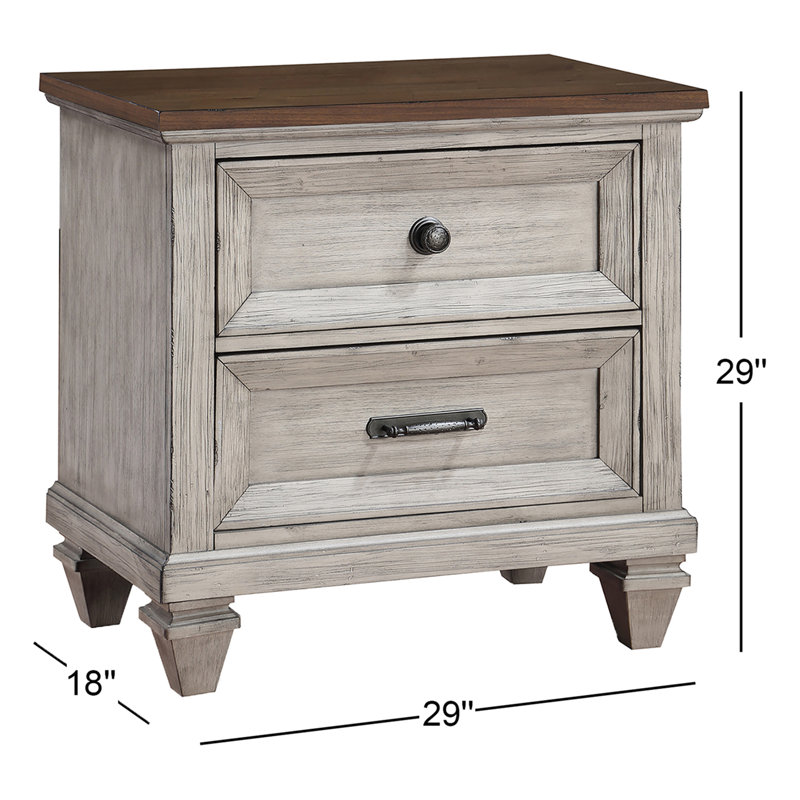 Gurkamal Wood 2-Drawer Nightstand, Mocha Brown, Gray