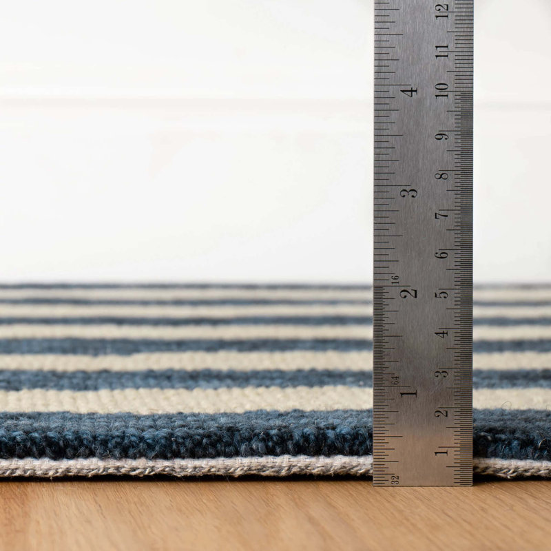 Silas Stripe Navy Hand Micro Hooked Wool Rug, Rectangle 5' x 8'