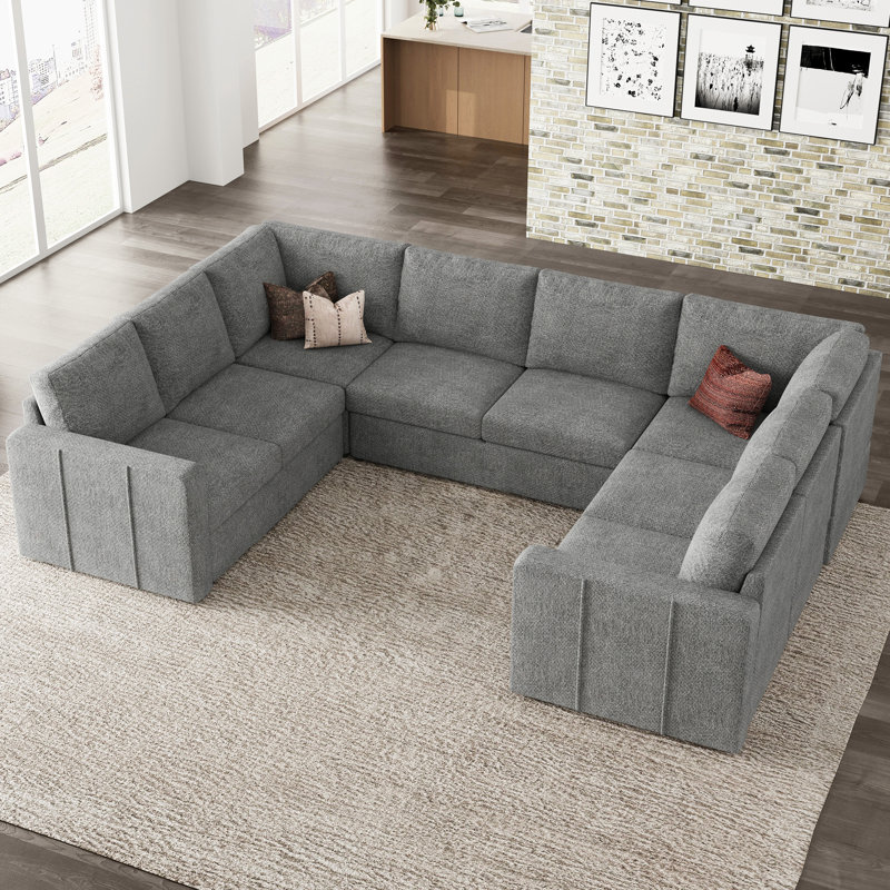 Seybert Velvet Chenille U Shaped Sofa Modular Sectional Sofa Living Room Corner Couch, 36" H x 110.2" W x 83.4" D