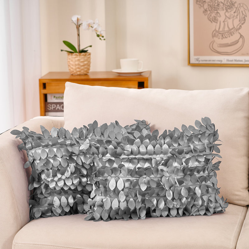 Jeté floral, Housse de coussin seulement - sans insert, Gris