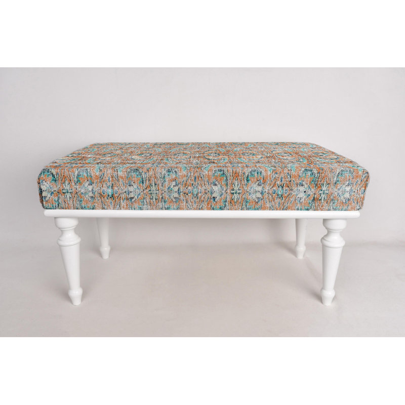 Cotton Upholstered Bench, White, 45cm H x 120cm W x 45cm D