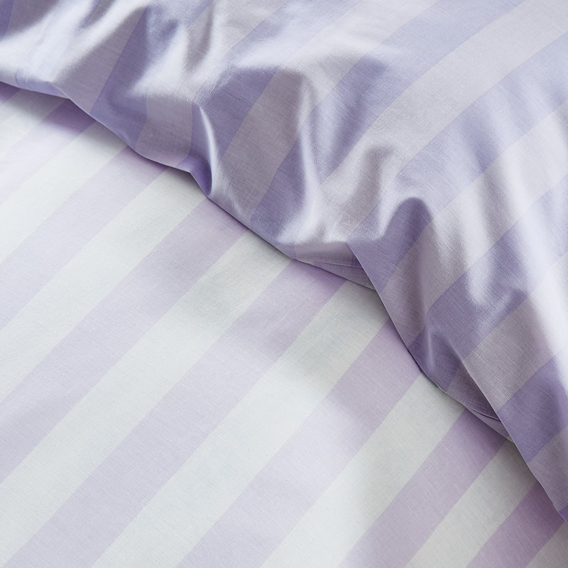 Stripe Tease Reversible Duvet Cover Set with Pillowcases, White/Light Purple, Double Duvet Cover + 2 Standard Pillowcases
