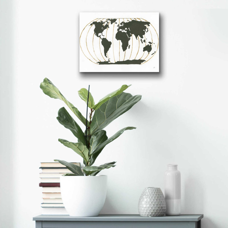 World Map Gold Lines' by Chris Paschke, 12" H x 16" W x 0.13" D