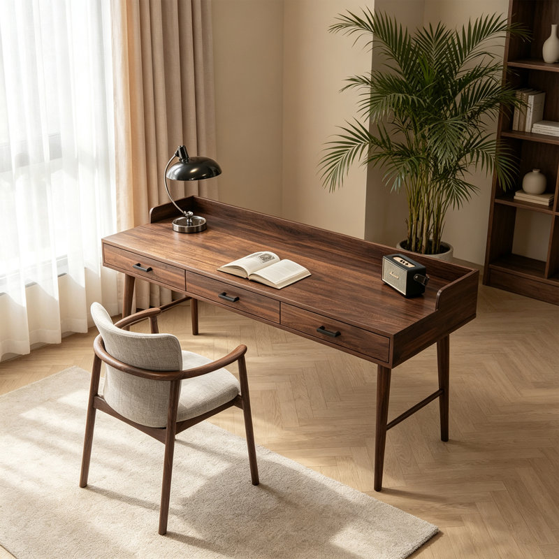 Simple Rectangle Nut-brown Solid Wood Writing Desk