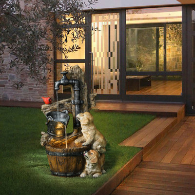 Fontaine d'extérieur 29,8 "pour chiots avec lumières DEL et débit réglable
