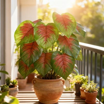 1 Piece Artificial Tropical Green Leaf Plants, 23.6 Inch Faux Greenery with Plastic Pots for Home Bathroom, Office, Window Sill Decoration, Model H