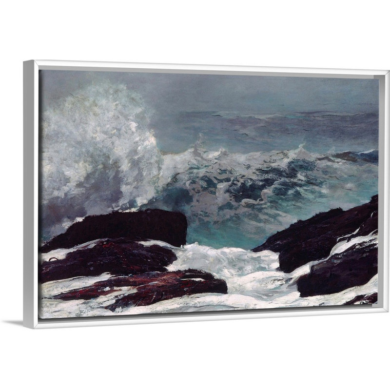 « Maine Coast » par Winslow Homer, reproduction d’art, H 14 po x l 20 po x 1,75 po, Cadre blanc