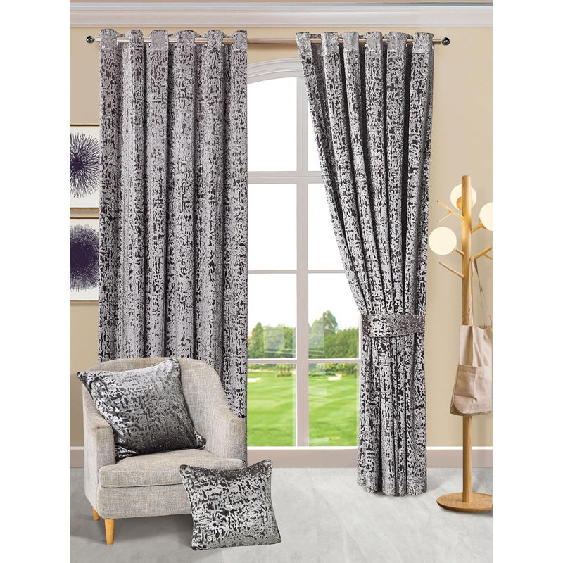 Adelen Velvet Blackout Curtain Pair, Grey, 229cm Width x 137cm Drop