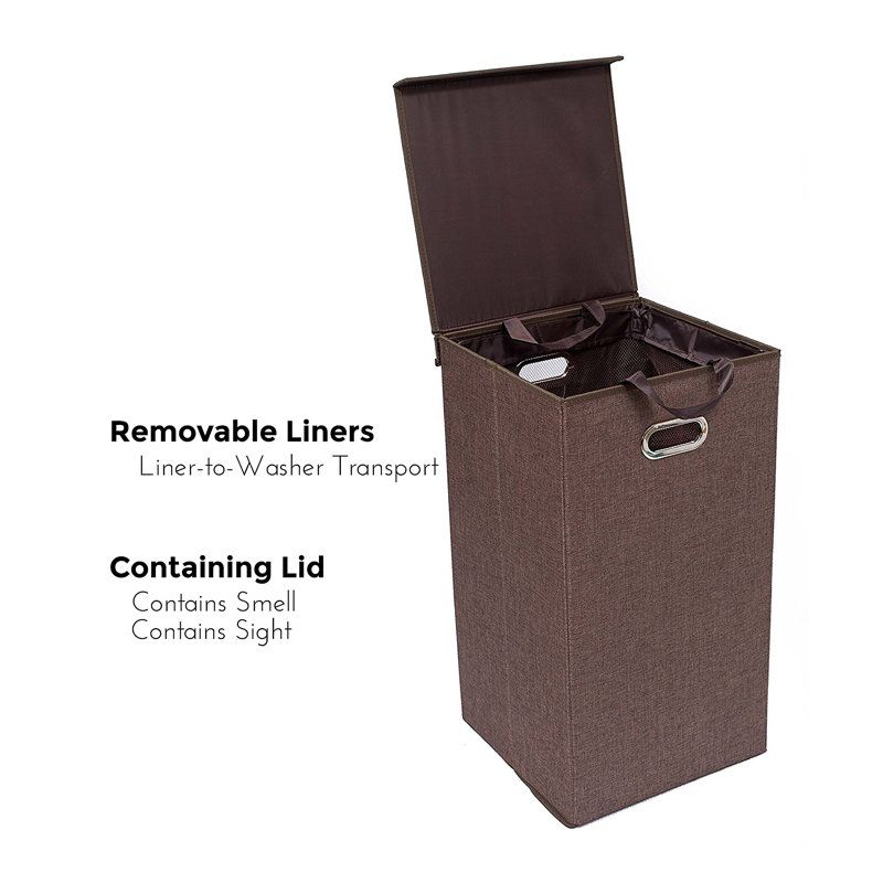 Fabric Laundry Hamper with Handles, Brown, Large (28" H x 16" W x 16" D)