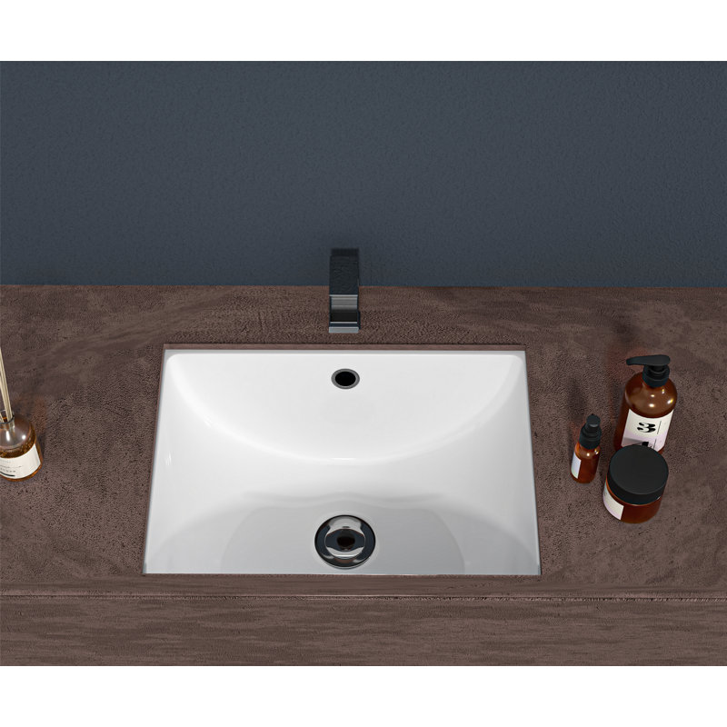 Modern Rectangular Sink, Undermount Bathroom Ceramic Sink With Overflow