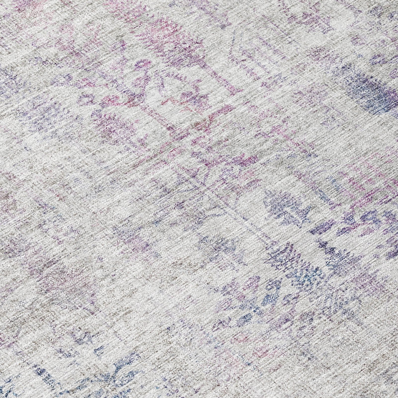 Ivory Floral Synthetic Washable Non-Slip Rectangular Rug 30" x 20"