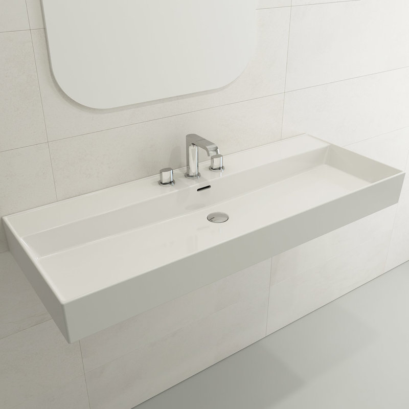 Milano 47.4'' L Bathroom Sink, White, Single-Hole