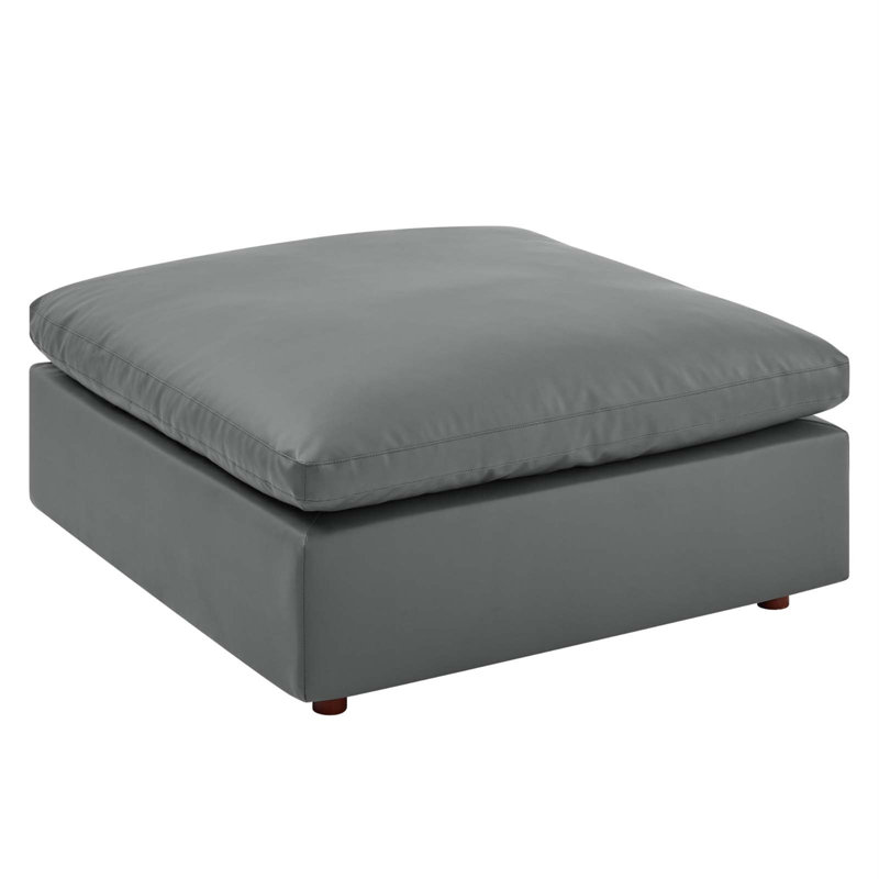 Modway Commix Down Filled Overstuffed Vegan Leather Ottoman, Gray Faux Leather