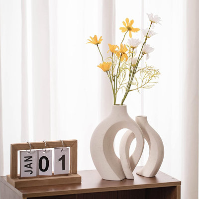 Ensemble de 2 vases à beignes blanc cassé