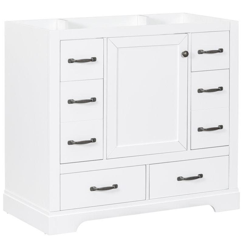 Base d'armoire de salle de bain moderne 36 po - blanc, 6 tiroirs, base en bois massif et look élégant, meuble-lavabo, Noir