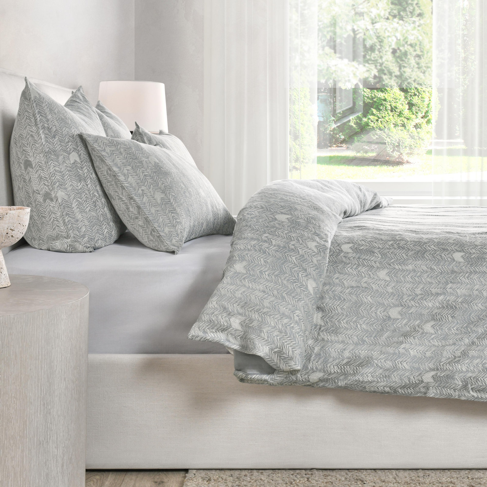 Tasmin 100% Cotton Embroidered Duvet, Queen Duvet Cover, Gray
