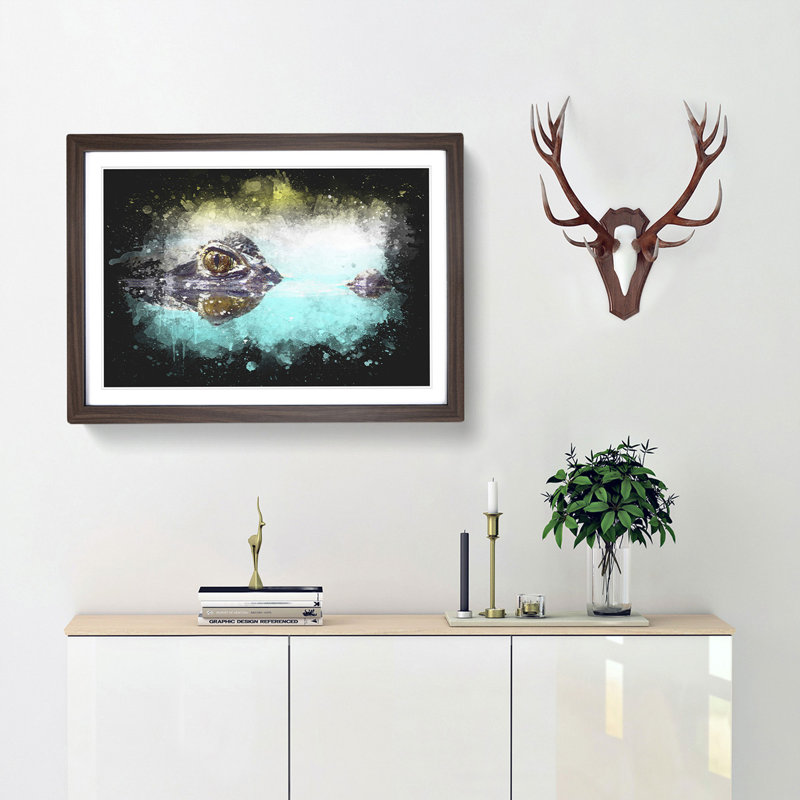 Peering Crocodile - Picture Frame Graphic Art Print, 24cm H x 33cm W x 2cm D, Walnut Framed