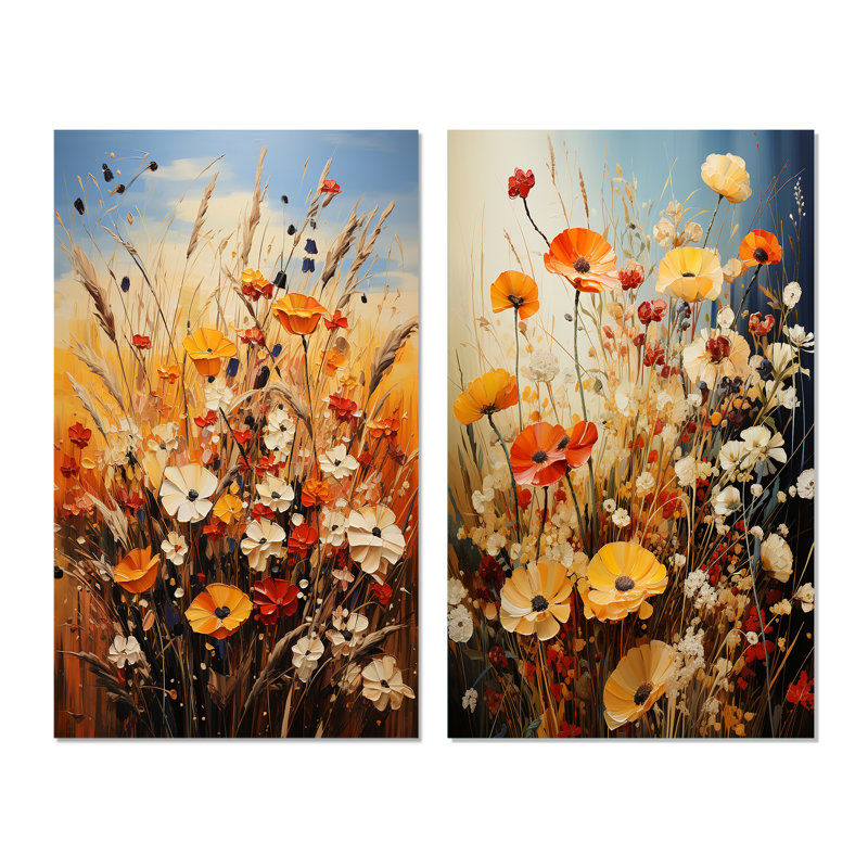 «Orange Yellow Seasonal Flowers Seasonal Collage», 2 pièces, H 24 po x l 20 po, Toile tendue