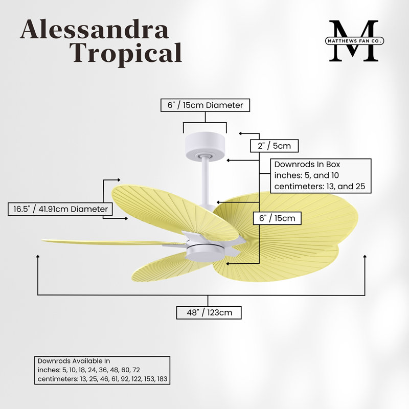 Alessandra - Five Blade Ceiling Fan, Matte White, Light Yellow