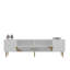 Meuble télé Catena moderne avec capacité de fixation murale, blanc et or, 59,1 po x 19,0 po x 11,6 po | 100% panneau de particules enduit de mélamine, hauteur des pieds 5,9 pouces | Design élégant et fonctionnel pour le salon et les espaces de divertissement-108199898