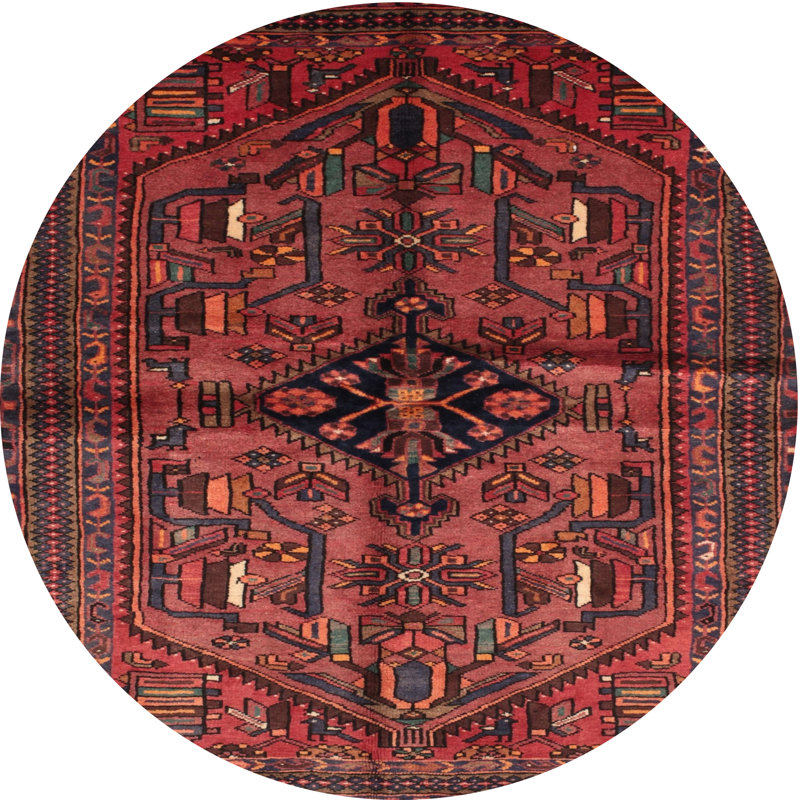 Tapis oriental multicolore tissé à la machine Oriental, Rond 7 pi