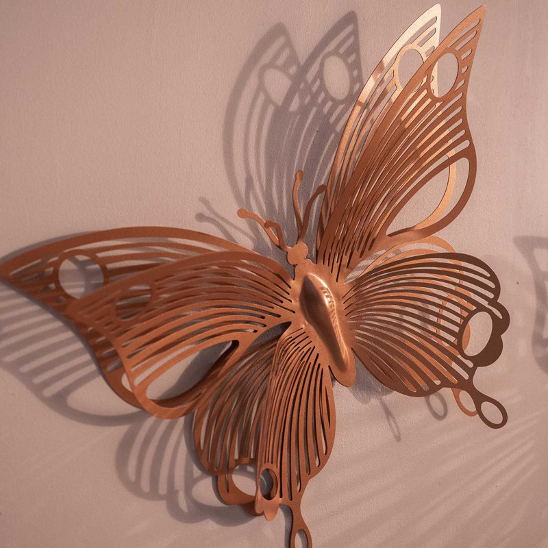 3D Metal Butterflies Wall Decor Set - 3 Piece, Copper