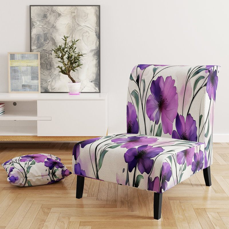 Abstract Flowers - Traditional Upholstered Slipper Chair, Purple/Green