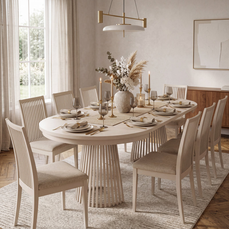 Extendable Metal Base Dining Table, Cashmere, Cashmere