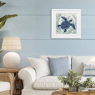Radiant Sea Life Tortoise Framed Print Under Glass, design by Paul Brent