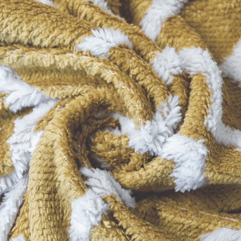 Gold and White Reversible Sherpa Faux Fur Throw Blanket