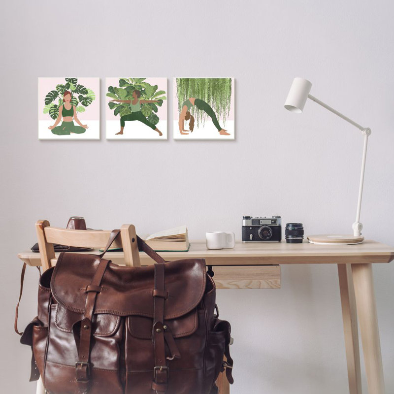 «Yoga Poses» par Grace Popp - ensemble de 3 impressions, H 12 po x l 12 po x P 0,5 po, Plaque murale