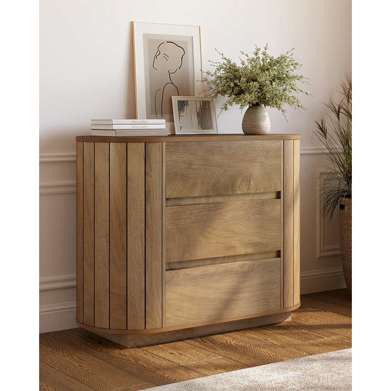 Chic Engineered Wood Nightstand With 3 Spacious Drawers