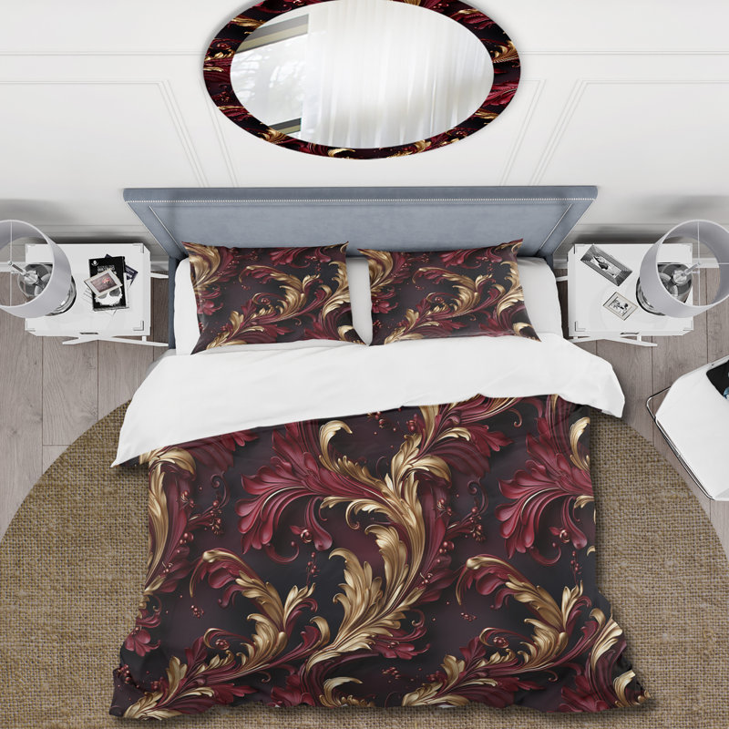 Ensemble de housse de couette Opulent Royal Scrolls, Housse de couette pour grand lit et 2 taies décor