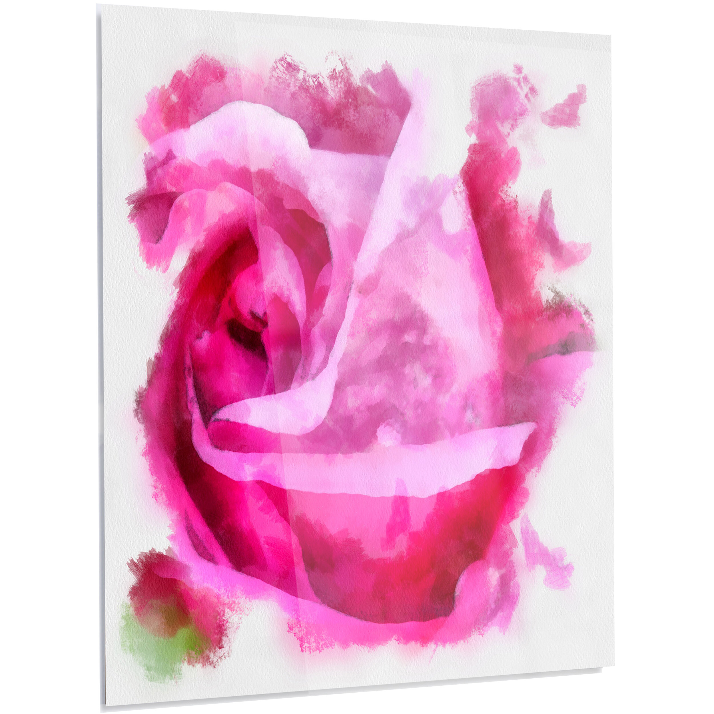 Bloomy Pink Rose Watercolor On Metal Print