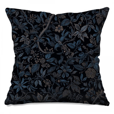 Dark Blue Floral Pattern Double Sided Throw Pillows
