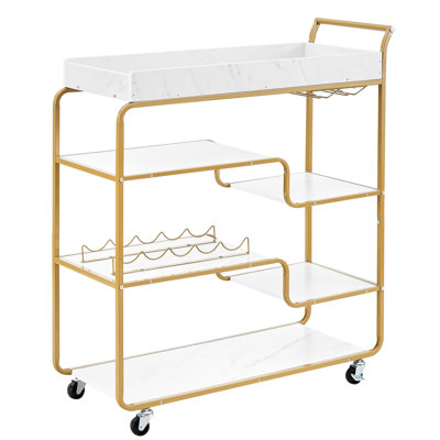 6 Drink Trolley, Retro Inspired With Wine Rack And Glass Holder, For Home Rolling Beverage Cart, Stylish Entertaining