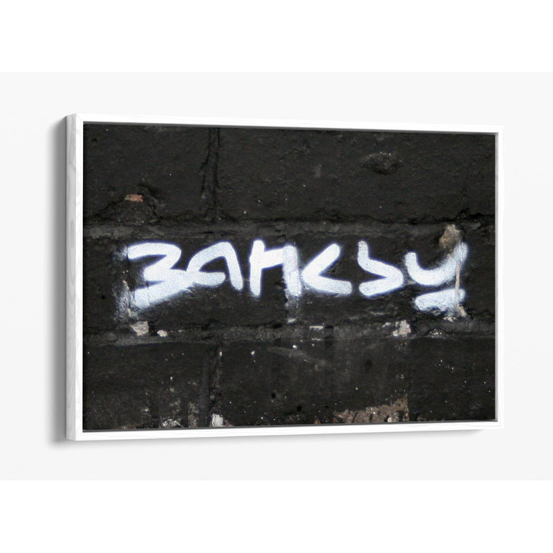 Banksy- Graffiti Signature Canvas Floater Print Picture Art - White Frame, 20.32 cm H x 30.48 cm W, White