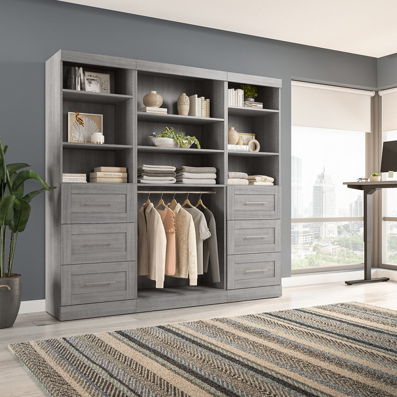 Arlex 86" W Closet Organization System with Drawers, Platinum Gray