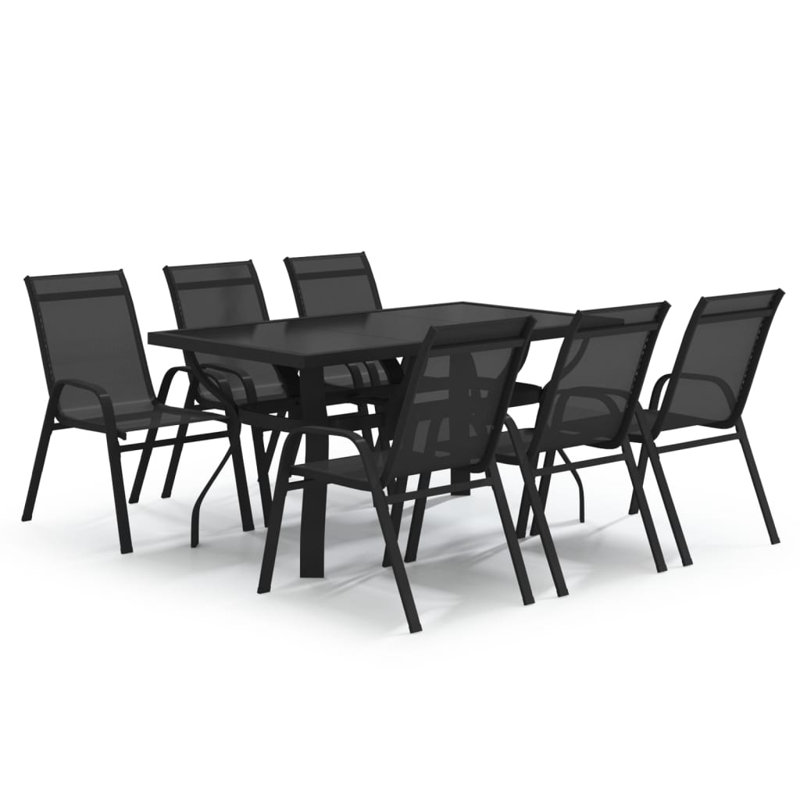 Jarren 6 - Person Patio Dining Set with Rectangular Table, Black, 140 x 70 x 70 cm