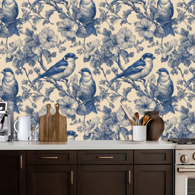 Peel and Stick Wallpaper Toile De Jouy Vintage Floral Seamless Elegant Graphics 13 Featuring Contact Paper Removable Self Adhesive Wall Mural Wall Decor for Bedroom Kitchen Cabinets 17.7in x 118in