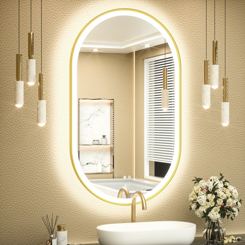 Chavira Oval Anti-Fog LED Vanity Mirror, Gold, 40" x 24"