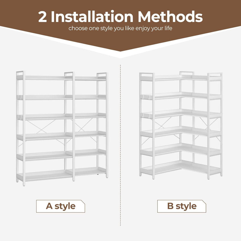 Grijalva Corner Bookcase And Bookshelves Double Wide 5 Tiers Bookshelf, Large Etagere Bookshelf Open Display Shelves With Metal Frame For Living Room Bedroom Home Office