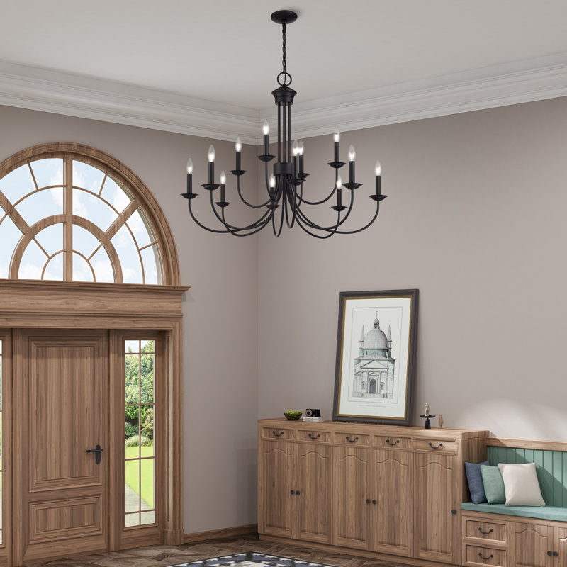 12 Light Bronze Large 2-Tier Chandelier, Black, 12