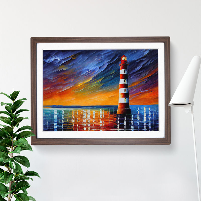 Colourful Lighthouse Vol.2 - Painting, Walnut Framed, 46cm H x 64cm W x 2cm D