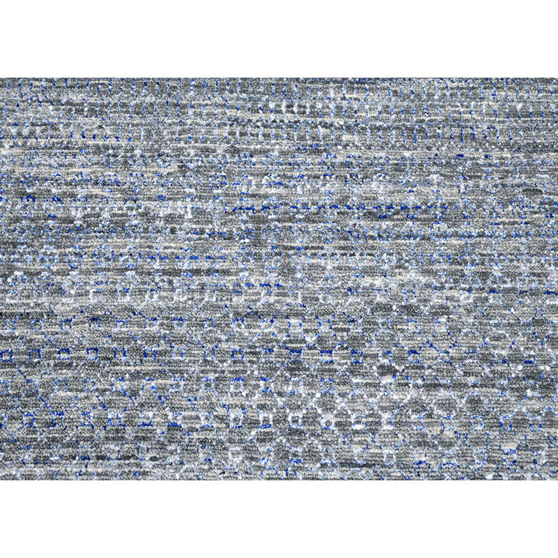 Tapis noué à la main gris foncé / bleu, Rectangle 10 pi x 14 pi