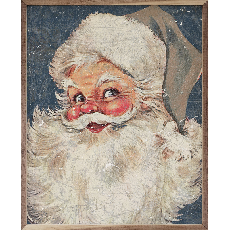 Père Noël avec un chapeau gris - bleu, H 10 po x l 8 po x P 1 po