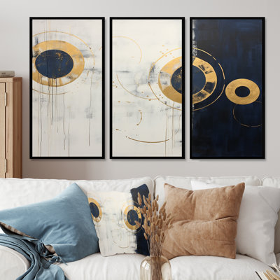 Circulaire soleil doré et lune - ensemble d'art mural minimalisme