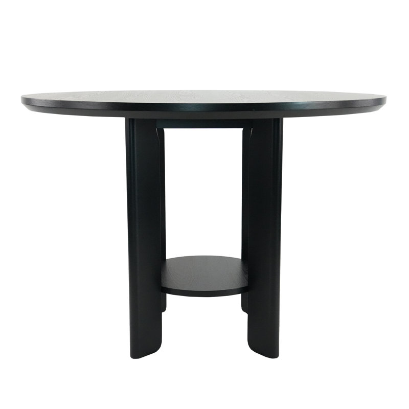 Modern 42" Round Dining Table For 4 People With Solid Wood Legs For Kitchen, Dining Room, Black